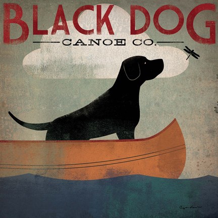 Framed Black Dog Canoe Print