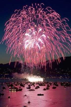 Framed Fireworks, English Bay, Vancouver, British Columbia Print