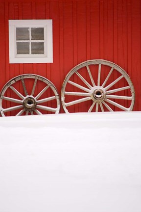Framed Martin Stables, Window and Wheel Detail, Banff, Alberta Print