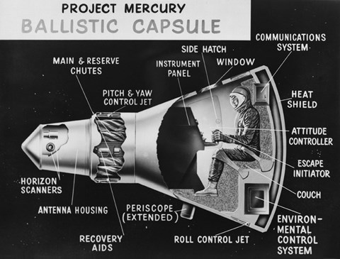 Framed Cutaway Drawing of the Project Mercury Ballistic Capsule Print