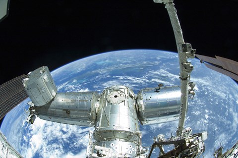 Framed portion of the International Space Station against Earth&#39;s horizon Print