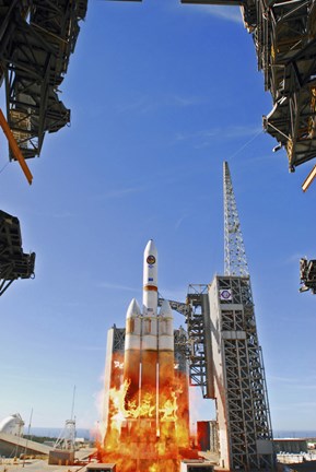 Framed Delta IV Heavy Launch Vehicle launches from Vandenberg Air Force Base Print