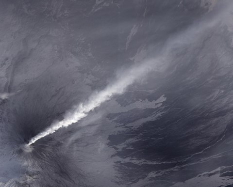 Framed Plume of Ash, Steam, and other Volcanic Gases stream from Klyuchevskaya Volcano Print
