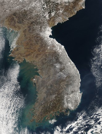 Framed Satellite View of Snowfall Along South Korea&#39;s East Coast Print