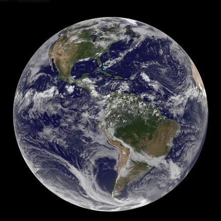 Framed Full Earth Showing North America and South America with clouds Print