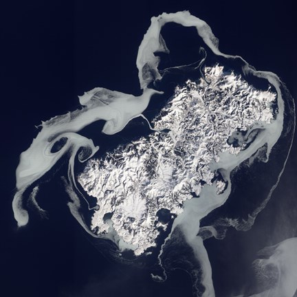 Framed Sea Ice Surrounds the Volcanic Island of Shikotan Print