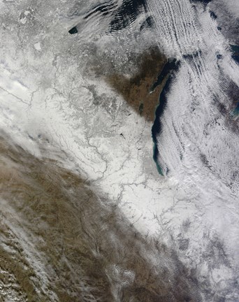 Framed Satellite View of Snow and Cold Across the Midwestern United States Print