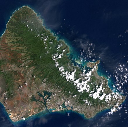 Framed Satellite view of Honolulu, Oahu, Hawaii Print