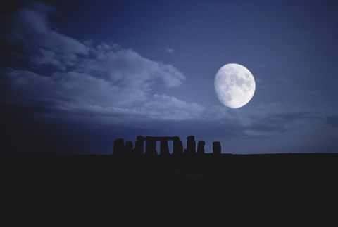 Framed Composite of the Moon over Stonehenge, Wiltshire, England Print