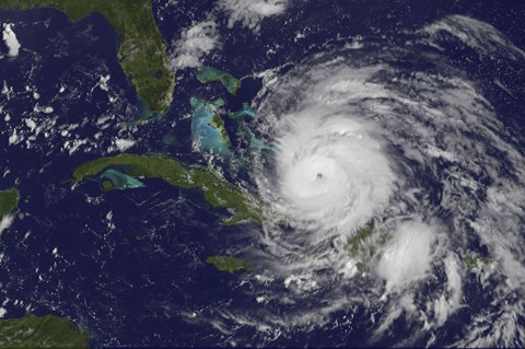 Framed Satellite view of the Eye of Hurricane Irene as it Enters the Bahamas Print