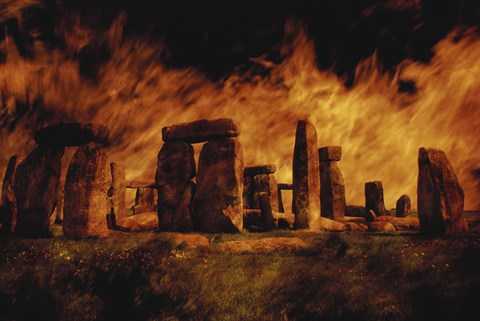 Framed Composite Image of Stonehenge and Fire Print