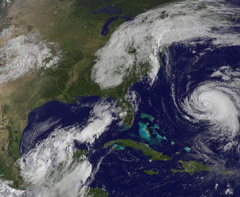 Framed Satellite view of Several Weather Systems in the Eastern United States Print