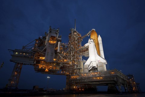 Framed Night view of Space Shuttle Atlantis on the Launch pad at Kennedy Space Center, Florida Print