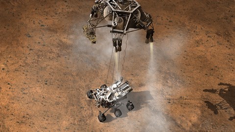 Framed Artist&#39;s Concept of NASA&#39;s Curiosity rover touching Down onto the Martian surface Print