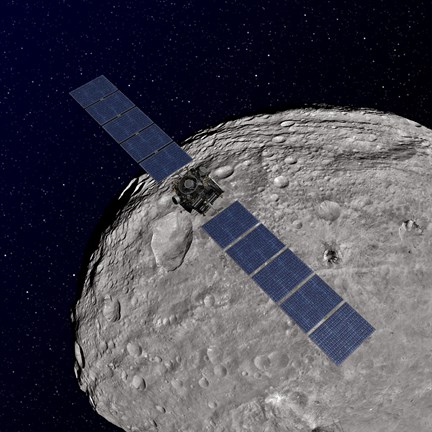 Framed NASA&#39;s Dawn Spacecraft Orbiting the Giant Asteroid Vesta Print