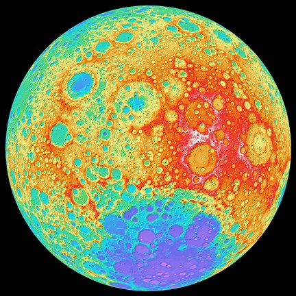 Framed Color Shaded Relief of the Lunar Farside Print