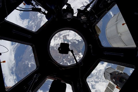 Framed View of Earth through the Cupola on the International Space Station Print