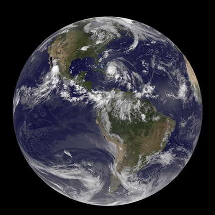 Framed August 24, 2011 - Satellite view of the Full Earth with Hurricane Irene visible over the Bahamas Print