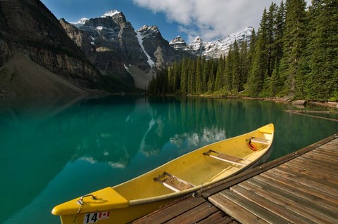 Framed Canoe along Moraine Lake, Banff National Park, Banff Print