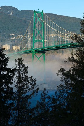 Framed British Columbia, Vancouver, Lion&#39;s Gate Bridge over Fog Print