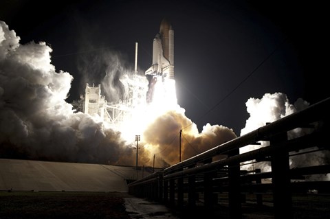 Framed Space Shuttle Endeavour lifts off into the Night Sky from Kennedy Space Center Print