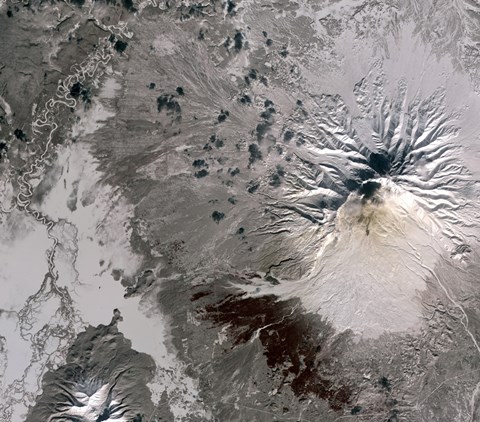 Framed Ash Rich Plume Rises above the Shiveluch Volcano on Russia&#39;s Kamchatka Peninsula Print