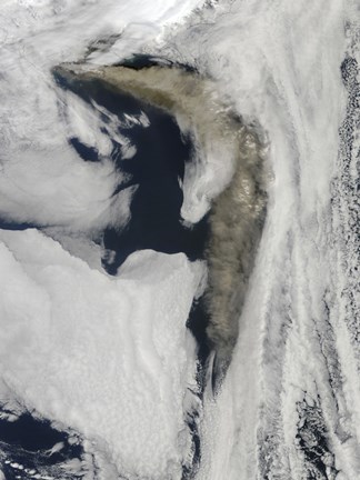 Framed Satellite view of a Thick Plume of Ash rising from the Eyjafjallajokull Volcano Print