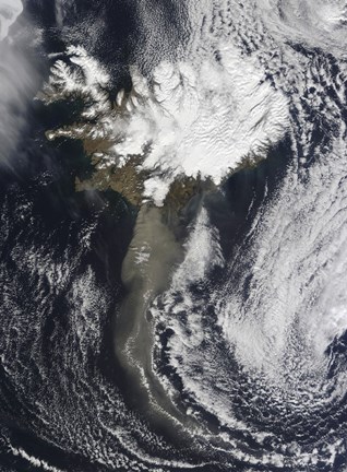 Framed Cloud of Ash from Iceland&#39;s Eyjafjallajokull Volcano Extends over the Ocean Print