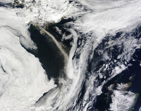 Framed Iceland&#39;s Eyjafjallajokull Volcano Emits a Dense Plume of Ash and Steam over the Atlantic Ocean Print