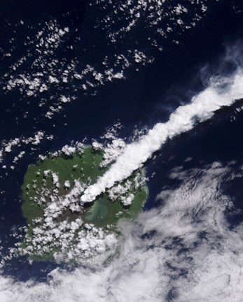 Framed Satellite view of a Thick, Steam-Rich Plume from Gaua Volcano Blows Directly Northeast Print