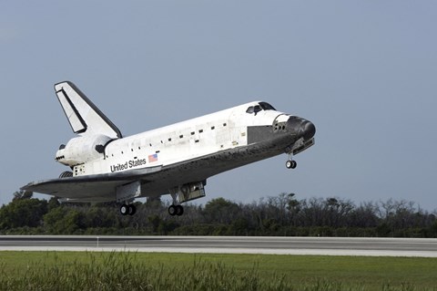 Framed Space Shuttle Discovery Lands on Runway 33 at the Shuttle Landing Facility at Kennedy Space Center in Florida Print