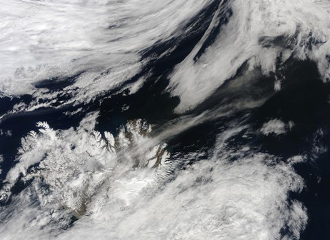 Framed Pale Gray Ash Plume Blows from the Summit of Eyjafjallajokull Volcano Print