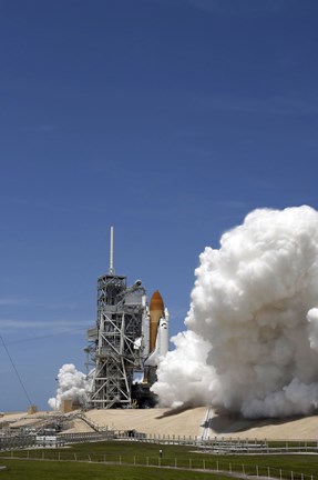 Framed Exhaust Plume Forms around the Base of Launch Pad 39A as Space Shuttle Atlantis Lifts off on the STS-132 Mission Print