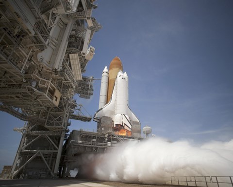 Framed Exhaust Plume forms under the Mobile Launcher Platform on Launch Pad 39A Print