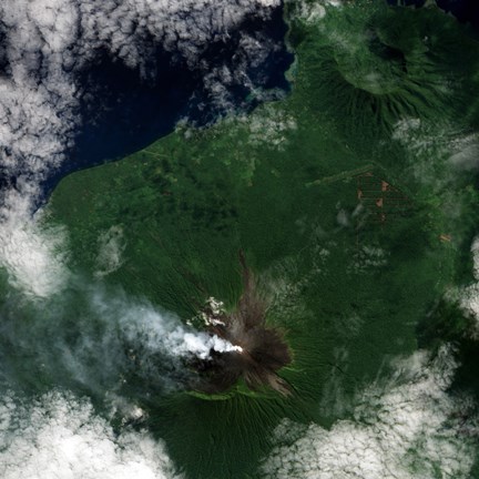 Framed Small Plume Rises from the Summit of Ulawun Volcano on Papua New Guinea&#39;s Island of New Britain Print