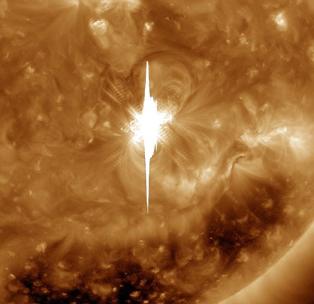 Framed Close-up view of a Massive X22 Solar Flare Erupts on the Sun Print