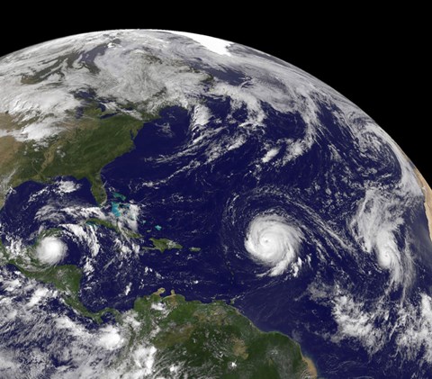 Framed Three Tropical Cyclones Active in the Atlantic Ocean Basin Print