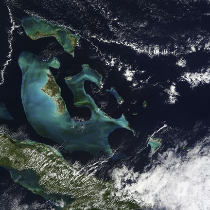 Framed Satellite view of the Bahama Islands in the Atlantic Ocean Print