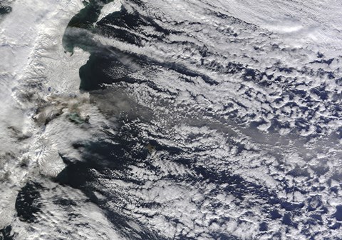 Framed Satellite view of an Ash Plume Rising from Russia&#39;s Shiveluch volcano Print