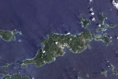 Framed True-color Image of Tortola and its Smaller Neighbors, Guana Island, Grand Camanoe, and Beef Island Print