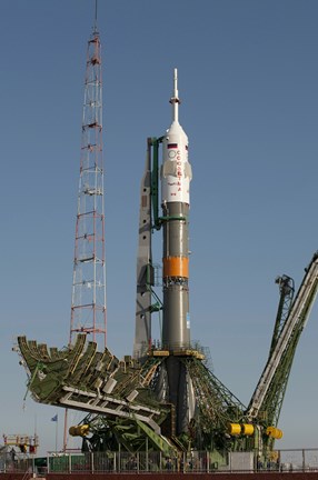 Framed Soyuz Rocket Shortly after Arrival to the Launch pad at the Baikonur Cosmodrome Print