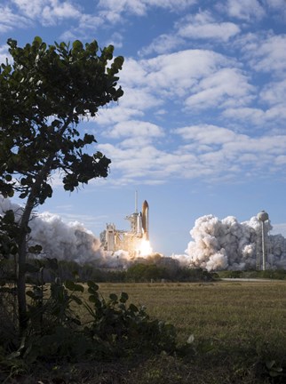 Framed Space Shuttle Atlantis lifts off from its Launch Pad at Kennedy Space Center, Florida Print