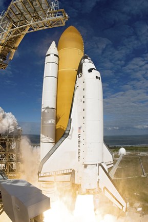 Framed Space Shuttle Atlantis Lifts off from  Space Center, Florida Print