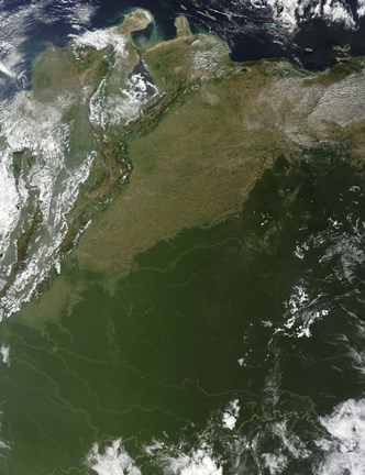 Framed Satellite view of Eastern Columbia and Northern Venezuela Print