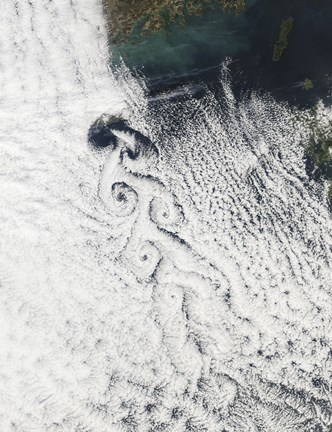 Framed Von Karmann Cloud Vortices off the Coast of Cheju Do Print
