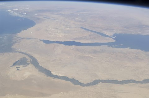 Framed Aerial view of the Egypt and the Sinai Peninsula along with part of the Mediterranean Sea and Red Sea Print