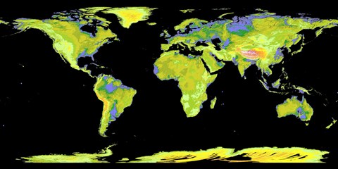 Framed Digital Elevation Model of the Continents on Earth Print