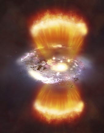 Framed Artist Concept of a Galaxy inside of a Glowing Hydrogen Blob Print