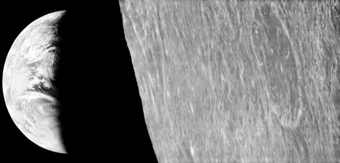 Framed View of the Moon and Earth Taken by Lunar Orbiter 1 Print