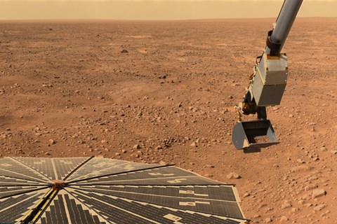 Framed Phoenix Mars Lander&#39;s Solar Panel and the Lander&#39;s Robotic Arm with a Sample in the Scoop Print